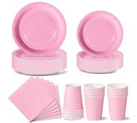 Nkaiso Light Pink Party Tableware - 96 Piece Set with Solid Color Paper Plates, Cups and Napkins for Birthday Parties
