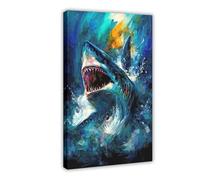 NKALFGH Angry Shark Canvas Poster Wall Art Print Picture Paintings 24x36inch(60x90cm)