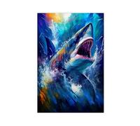 NKALFGH Angry Shark Colourful Painting Canvas Poster Bedroom Decor Landscape Decor Gift 12x18inch(30x45cm)