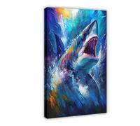 NKALFGH Angry Shark Colourful Painting Canvas Poster Bedroom Decor Landscape Decor Gift 20x30inch(50x75cm)