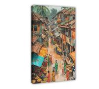NKALFGH Bangladesh Village Market Canvas Poster Bedroom Decor Landscape Decor Gift 16x24inch(40x60cm)