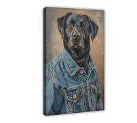 NKALFGH Black Labrador in Denim Jacket Canvas Poster Wall Art Print Picture Paintings 08x12inch(20x30cm)