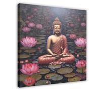 NKALFGH Bronze Buddha Lotus Flowers Canvas Poster Wall Art Print Picture Paintings 28x28inch(70x70cm)
