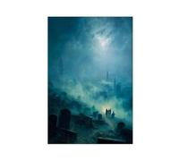 NKALFGH Misty Graveyard Under Moonligh Canvas Poster Wall Art Print Picture Paintings 24x36inch(60x90cm)