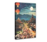 NKALFGH Moonlit Bangkok Street Scene Canvas Poster Wall Art Print Picture Paintings 24x36inch(60x90cm)