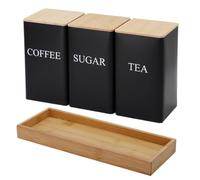 NKBSDKM 3-Piece Set Tea Coffee Sugar Canister Set with Tray - Iron Tea and Coffee Jars with Bamboo Lid - Rustic-Chic Storage Containers