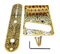 NKBSDKM 6 String Roller Saddle Bridge and Control Plate for TL Electric Guitar with Carving Decorative Strings Through Bridge