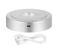 NKBSDKM Round Stand Led Rotating Display Stand Base for Crystals Lighted Base 8 Light Modes Display Pedestals(Silver)