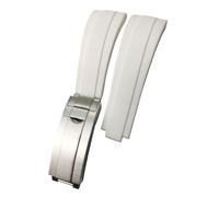 NKCVEZBW Compatible With 20mm 21mm 19mm 18mm Rubber Silicone Watch Band Compatible With Role Rolex Yacht Master Daytona Submariner Glide Lock Buckle(White,Silver rose buckle,21mm)