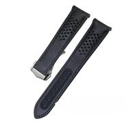 NKCVEZBW Compatible With Curved End Thick Cowhide 19mm 20mm 21mm Watchband Compatible With Omega Speedmaster Moon Watch Leather Strap Foldover Clasp(Black black silver,21mm)