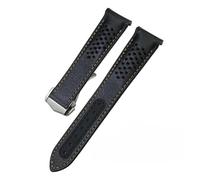 NKCVEZBW Compatible With Curved End Thick Cowhide 19mm 20mm 21mm Watchband Compatible With Omega Speedmaster Moon Watch Leather Strap Foldover Clasp(Black yellow silver,20mm)