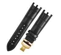 NKCVEZBW Double Notch Watch Strap 24mm Compatible With VERSACE V-RACECHRONO Leather Men's Waterproof Watch Strap Accessories(A-Black gold)