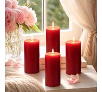NKFBEV 4 Pcs Scented Pillar Candles, 5x10cm Decorative Household Candles | Smooth Pillar Candles, Altar Candle, Multipack Non Toxic Candles for Home Decor, Church Candles (Red-Rose Scent)