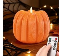 NKFBEV Pumpkin Shaped Candle, Flameless Pumpkin Candle with Remote & Timer, Battery Operated Halloween Flameless Candle, Pumpkin LED Candle, Pumpkin Decor for Autumn Thanksgiving Halloween