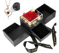 NKFOOPDU Preserved Real Roses Gifts for Her - Gift Box, Necklace w/ 'I Love You' in 100 Languages - Mom, Eternal Rose, Forever Rose for Mum, Presents for Women, Necklace Box