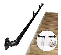 NKII Industrial Staircase Handrail/Pipe Handrail Non-Slip Pipe Bar Foot Rail Wall Mount, Home Indoor Loft Against The Wall Old Non-slip Kindergarten Handle, Black (Size : 3ft)