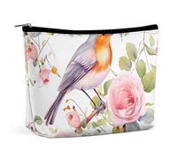NKJJSTES Large Capacity Cosmetic Bag Waterproof Cosmetic Organizer Cartoon Blue Mushroom Cosmetic Accessories Organizer for Women/girl, Floral Print Watercolor Robin Bird, One Size