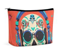 NKJJSTES Large Capacity Cosmetic Bag Waterproof Cosmetic Organizer Monster Truck Black Sky Lightning Roar Cosmetic Accessories Organizer for Women/girl, Punk Rock Earphones Skull, One Size