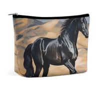 NKJJSTES Large Capacity Cosmetic Bag Waterproof Cosmetic Organizer Resin Squirrel Cosmetic Accessories Organizer for Women/girl, Black arabian horse, One Size
