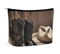 NKJJSTES Large Capacity Cosmetic Bag Waterproof Cosmetic Organizer Rose Gold Glitter Cosmetic Accessories Organizer for Women/girl, Cowboy Black Hat Western Boots, One Size