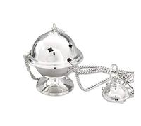 NKlaus Ø 7cm incense burner brass nickel plated shiny modern incense burner with insert bowl for incense on sand or tea light decoration 3293