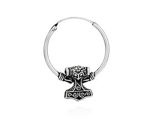 NKlaus 11139 Single Hoop Earrings Thor's Hammer 925 Silver 25 x 20 mm Celtic Viking Men's Earring, Silver