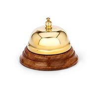 NKlaus 11587 Maritime Counter Bell Solid Brass Gold with Wooden Base 8 x 6 cm Table Bell