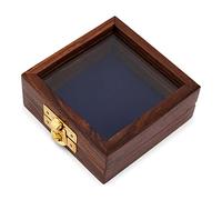 NKlaus 11624 Wooden Box with Glass Lid and Brass Closure 8.5 x 8.5 x 3.5 cm Large Ideal for Maritime Decorations and Small Items