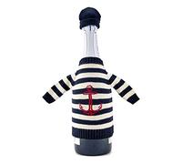 NKlaus 18 cm bottle jumper with hat 100% cotton beige blue stripes bottle cooler gift maritime 11530