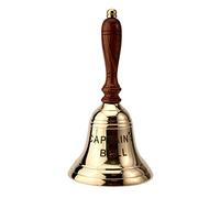 NKlaus 21 cm table bell Captain bell engraved brass handbell with wooden handle 11582