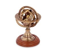 NKlaus Armillary Sphere Antique Brass on Wooden Base 14 x 8 cm Astronomical Armillary Globe 14638