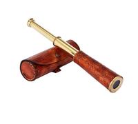 NKlaus Brass and Leather Telescope with Leather Case, 13.5 x 32 x 4.3 cm - Retro Nautical Decoration 16131