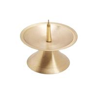 NKlaus candle holder 7,5cm high brass candlestick gold 9cm diameter with spike 3cm for pillar candles up to Ø 5cm communion baptism wedding 2826