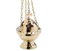 NKlaus censer with cross chain 80cm brass incense burner deco gold 7601