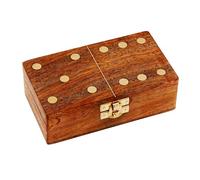 NKlaus Compact Mango Wood/Brass Domino Box, 14.5 x 8 x 4.5 cm - Nautical Domino Set, Retro Design 15938