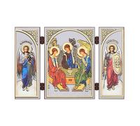 NKlaus - Holy Trinity - Icon Triptych Christian - 8.5 x 13 cm - Travel Altar Wood 16644