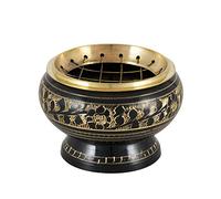 NKlaus Incense Burner - Black-Gold Brass Patterned, 6cm Throat, 4cm Height, Approx. 150g, Handmade