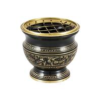 NKlaus Incense Burner - Black-Gold Brass with Grid, 7cm, 200g