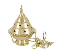 NKlaus incense burner brass gold with chain 25cm Ø 9cm incense burner incense burner handmade operating mode incense coal handmade 2168