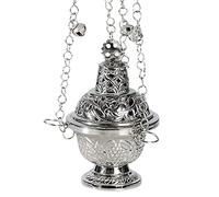 NKlaus incense burner brass silver chain 60cm long with bell incense burner decorated handmade 10959