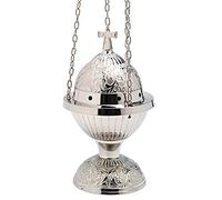 NKlaus Incense burner brass with cross silver chain 90cm incense burner hanging incense burner for church at home 1318