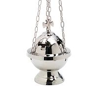 NKlaus Incense burner with cross chain 80cm nickel plated brass incense burner 7617