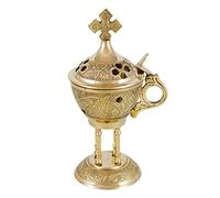 NKlaus incense burner with hinged lid and cross 18cm high brass gold incense burner operating mode incense on sand decoration 4018