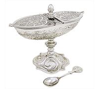 NKlaus incense burner with hinged lid and spoon solid brass nickel plated 2946