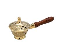 NKlaus Incense Burner With Wooden Handle - Brass Gold Solid Handmade Decoration for Incense Mix - Esoteric 7538