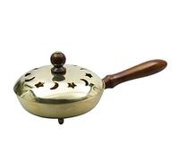 NKlaus incense pan with handle real wood brass gold lid removable Ø 11cm for incense resins operating mode incense 2174