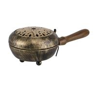 NKlaus Iron Incense Pan 23 x 11.5 x 7 cm - Antique Incense Burner with Wooden Handle for Church, Rituals & Meditation, with Lid & Ventilation Pattern 16407