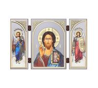 NKlaus - Jesus Christ - Icon Triptych Christian - Wooden Travel Altar - 8.5 x 13 cm - Iconography 16646