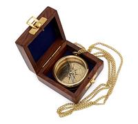 NKlaus Maritim 6 cm compass anchor engraving with chain in wooden box of brass gold 11670