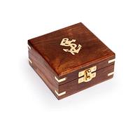 NKlaus Maritime Wooden Box 11 x 11 x 6 cm Large Storage Box Natural Wood Decorated with Brass Inlays for Jewellery and Souvenirs 11628